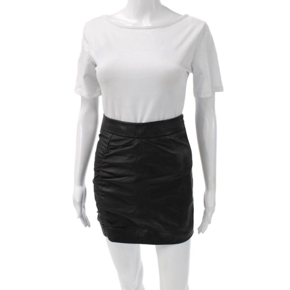 Zeynep Arcay Womens Black Lambskin Mini Skirt Zip Closure Size 2